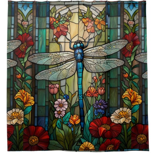 ヴィンテージアールヌーボードラゴンフライbohoシック シャワーカーテン (正面)