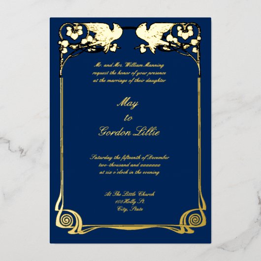 ヴィンテージアールヌーボード縁どブ 箔招待状 (正面)