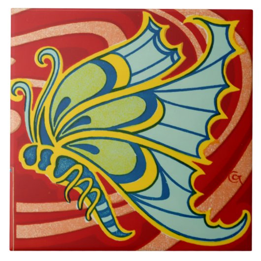 ヴィンテージアールヌーボーバタフライバイジスバートコンバ タイル (正面)