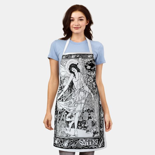 ヴィンテージアールヌーボーバタフライフェアリーサマー エプロン (着用した状態)