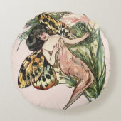 ヴィンテージアールヌーボーバタフライフェアリー ラウンドクッション (正面)