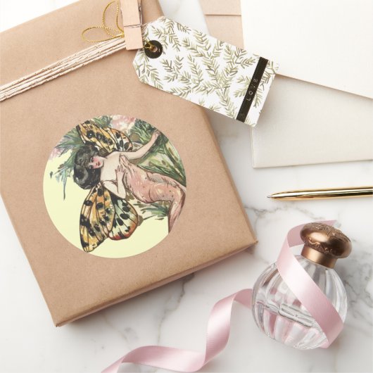 ヴィンテージアールヌーボーバタフライフェアリー ラウンドシール (ギフト)