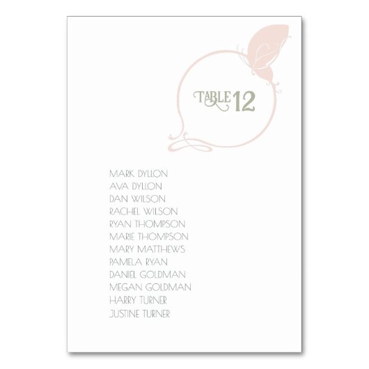 ヴィンテージアールヌーボーバタフライ赤面ピンク結婚ズ テーブルナンバー (裏面)