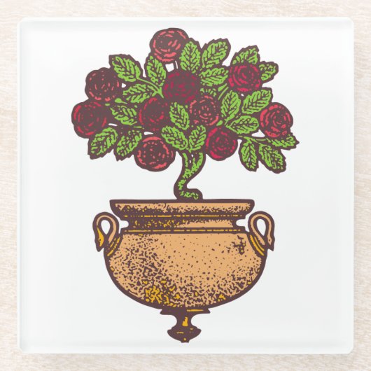 ヴィンテージアールヌーボーバラツリーフローラデザイン ガラスコースター (正面)