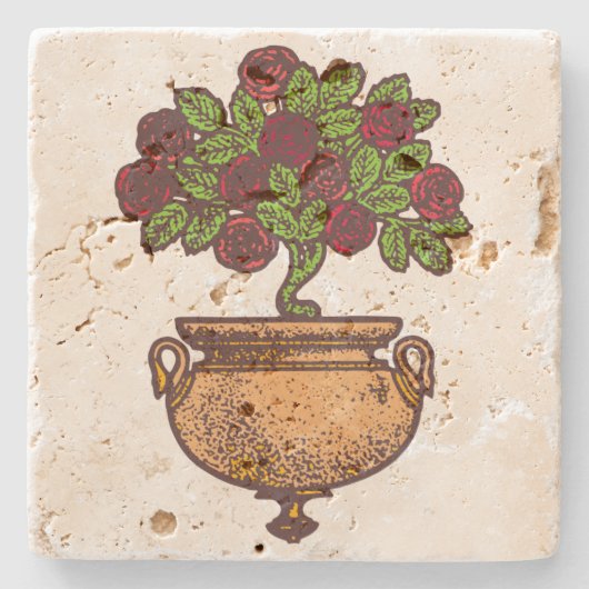 ヴィンテージアールヌーボーバラツリーフローラデザイン ストーンコースター (正面)