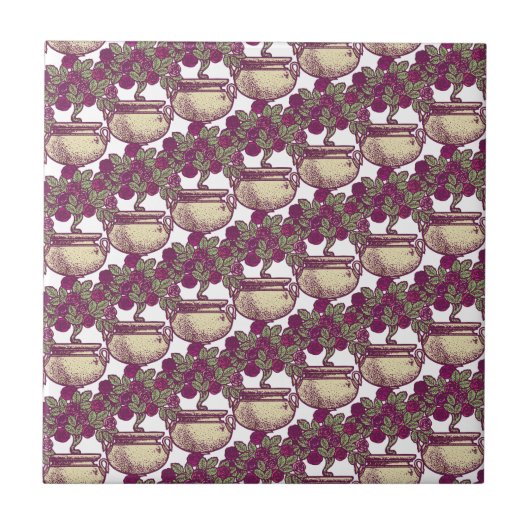 ヴィンテージアールヌーボーバラマルーン模様 タイル (正面)