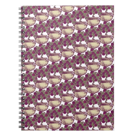 ヴィンテージアールヌーボーバラマルーン模様 ノートブック (正面)