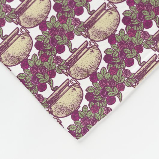 ヴィンテージアールヌーボーバラマルーン模様 フリースブランケット (角)