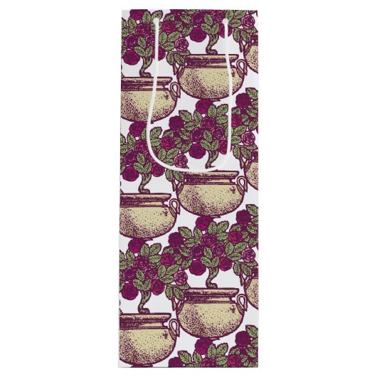 ヴィンテージアールヌーボーバラマルーン模様 ワインギフトバッグ (正面)