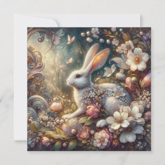 ヴィンテージアールヌーボーパステルイースターラビットフローラ シーズンカード (正面)