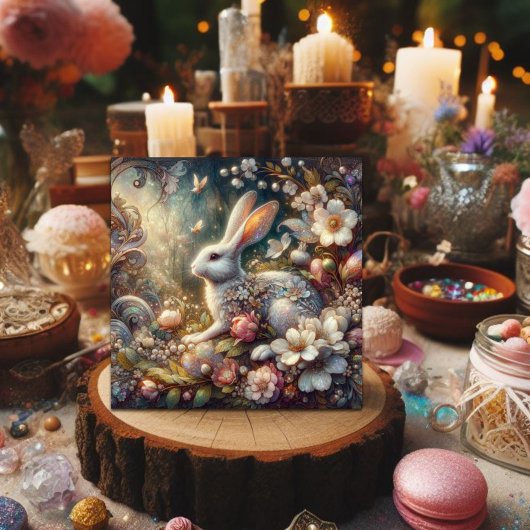 ヴィンテージアールヌーボーパステルイースターラビットフローラ シーズンカード