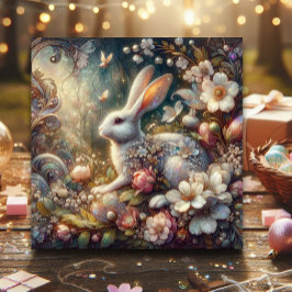 ヴィンテージアールヌーボーパステルイースターラビットフローラ シーズンカード