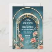 ヴィンテージアールヌーボーピンクペオニーズアルフォンスミュシャ 招待状 (正面)