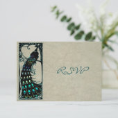 ヴィンテージアールヌーボーピーコックウェディングRSVP 出欠カード (スタンド正面)