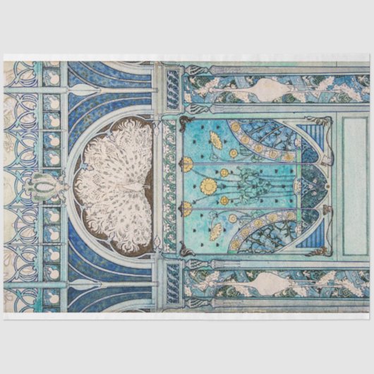 ヴィンテージアールヌーボーピーコッククレーン&サンフラワー 薄葉紙 (正面)