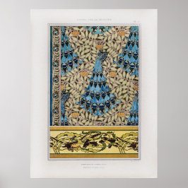 ヴィンテージアールヌーボーピーコックス魚海藻 ポスター