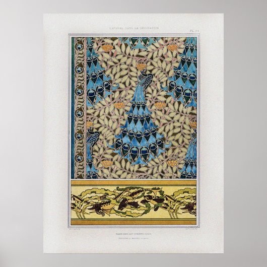 ヴィンテージアールヌーボーピーコックス魚海藻 ポスター (正面)