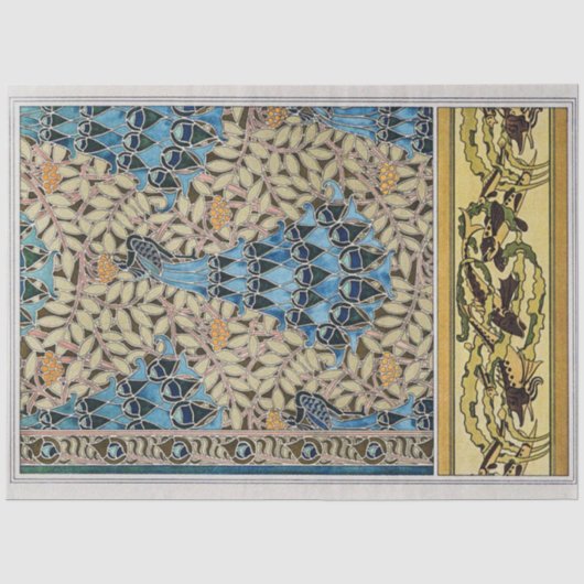ヴィンテージアールヌーボーピーコックス魚海藻 薄葉紙 (正面)