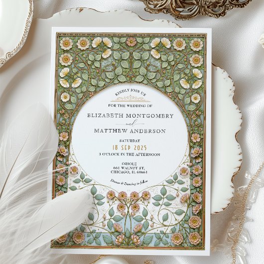 ヴィンテージアールヌーボーピーコック結婚式招待状 招待状