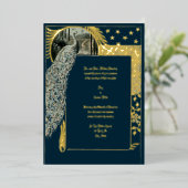 ヴィンテージアールヌーボーピーコック 箔招待状 (立ち正面)