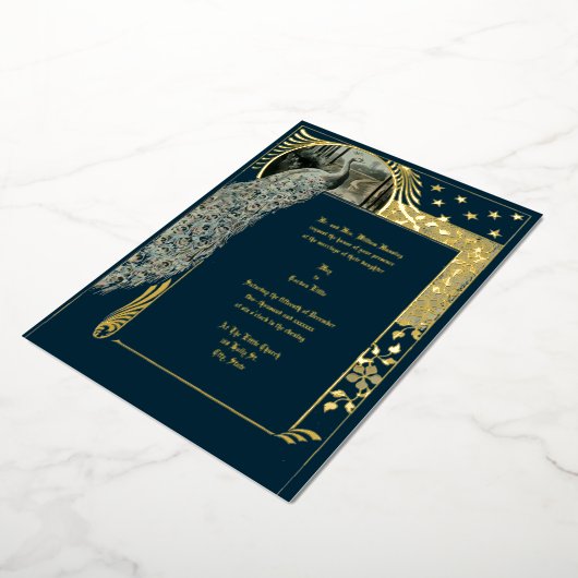 ヴィンテージアールヌーボーピーコック 箔招待状 (回転した状態)