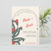 ヴィンテージアールヌーボーフォークフローラボホレトロ結婚ズ 招待状 (スタンド正面)