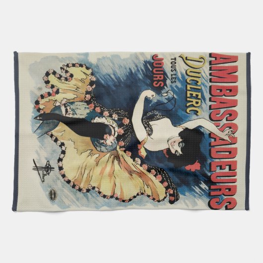 ヴィンテージアールヌーボーフラメンコダンサー、アンバサダー キッチンタオル (横)