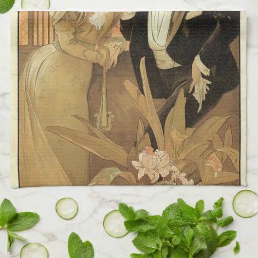 ヴィンテージアールヌーボーフリートビスケットアルフォンスミュシャ キッチンタオル (折り畳み)