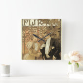 ヴィンテージアールヌーボーフリートビスケットアルフォンスミュシャ スクエア壁時計 (ホーム)