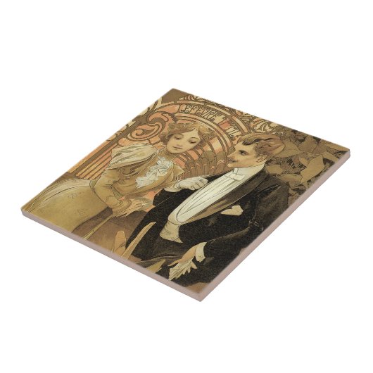 ヴィンテージアールヌーボーフリートビスケットアルフォンスミュシャ タイル (側面)