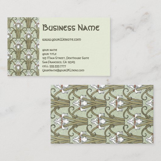 ヴィンテージアールヌーボーフローラアイリス花柄 名刺 (正面/裏面)