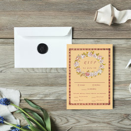 ヴィンテージアールヌーボーフローラウェディングRSVPカード 出欠カード