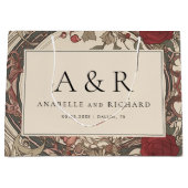 ヴィンテージアールヌーボーフローラクリームバーグンディ結婚ズ ラージペーパーバッグ (正面)