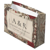 ヴィンテージアールヌーボーフローラクリームバーグンディ結婚ズ ラージペーパーバッグ (正面アングル)