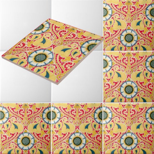 ヴィンテージアールヌーボーフローラタイル模様 タイル