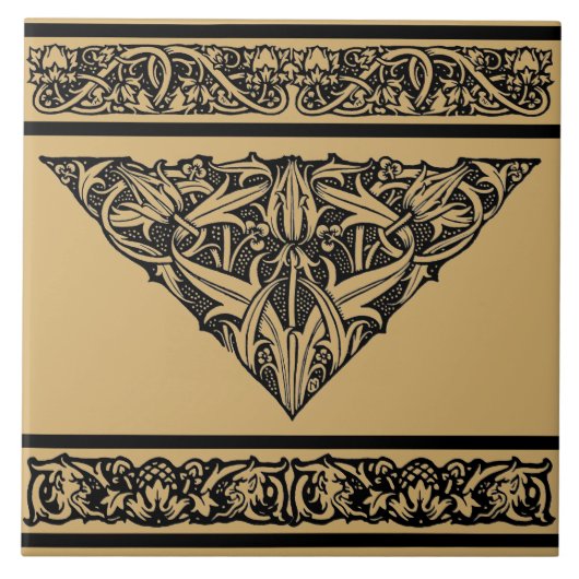 ヴィンテージアールヌーボーフローラデザイン タイル (正面)