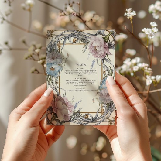 ヴィンテージアールヌーボーフローラパープル結婚ズ エンクロージャーカード