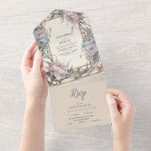 ヴィンテージアールヌーボーフローラパープル結婚ズ オールインワン招待状 (貼ってはがせる)