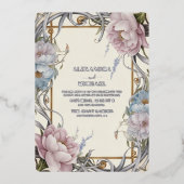 ヴィンテージアールヌーボーフローラパープル結婚ズ 箔招待状 (正面)