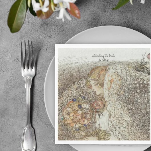 ヴィンテージアールヌーボーフローラブライダルシャワー スタンダードランチョンナプキン