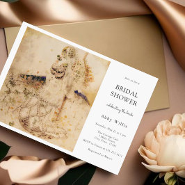 ヴィンテージアールヌーボーフローラブライダルシャワー 招待状