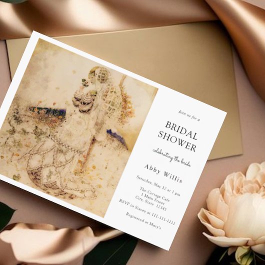 ヴィンテージアールヌーボーフローラブライダルシャワー 招待状