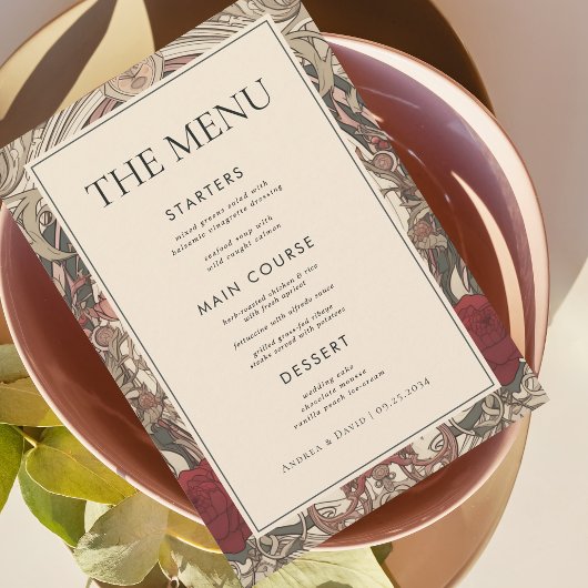 ヴィンテージアールヌーボーフローラブルゴーニュ結婚ーズ メニュー