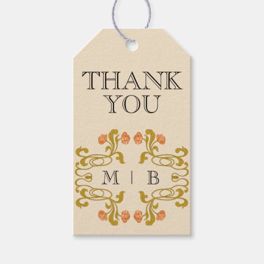 ヴィンテージアールヌーボーフローラモノグラムイニシャル ギフトタグ (正面)