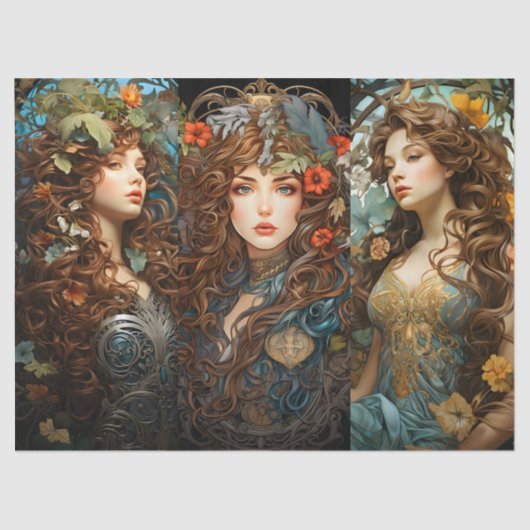 ヴィンテージアールヌーボーフローラ女神ビクトリアンスタイル 薄葉紙 (正面)