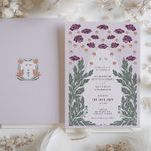 ヴィンテージアールヌーボーフローラ結婚ズラベンダー 招待状