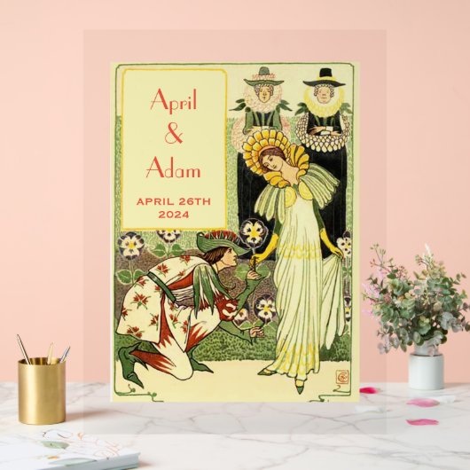 ヴィンテージアールヌーボーフローラ結婚式招待状 アクリルサイン (ウェディング)