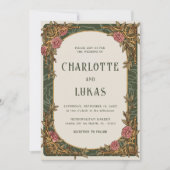 ヴィンテージアールヌーボーフローラ結婚式招待状 招待状 (正面)