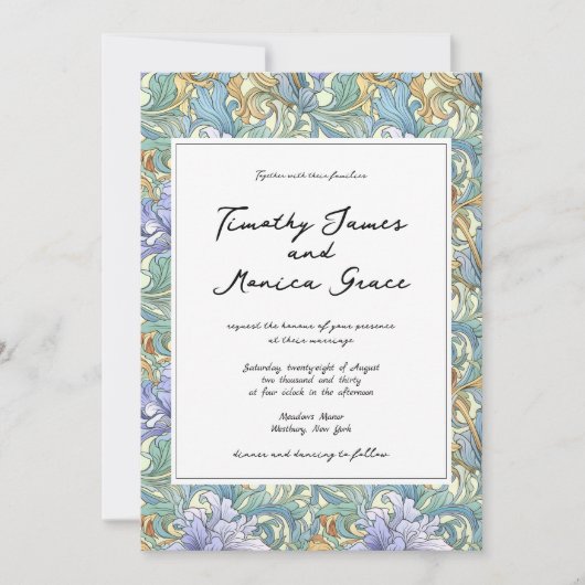 ヴィンテージアールヌーボーフローラ結婚手書き 招待状 (正面)