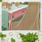 ヴィンテージアールヌーボーブラッスリーフレイキンコートビール キッチンタオル (折り畳み)